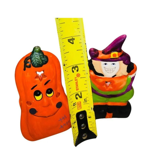 Pair Halloween Pumpkin & Witch Tealight Candle Holders Spooky Decor - Picture 3 of 3